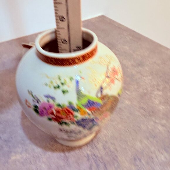 Satsuma Peacock Ginger Jar Decorative Japanese Bird Vase 7" Floral VTG Home Deco - Picture 10 of 13